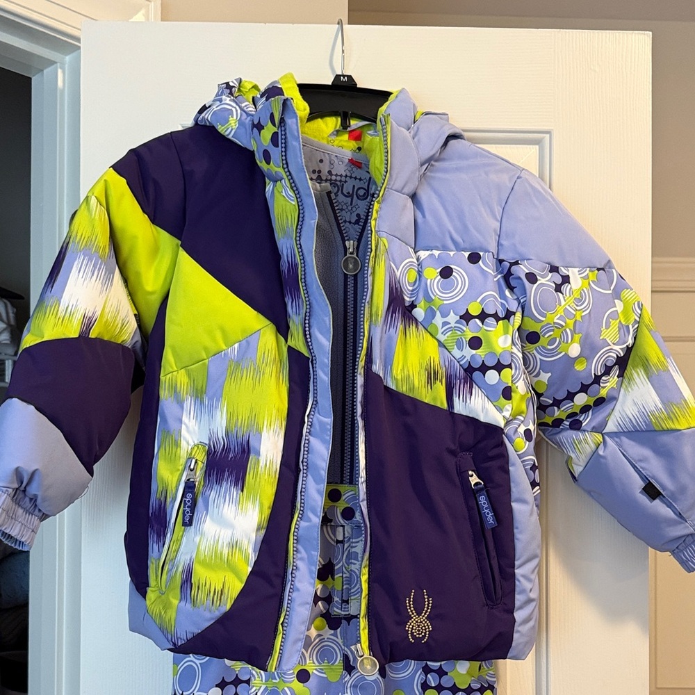 Spyder Purple and Yellow Patterned Jacket and bib